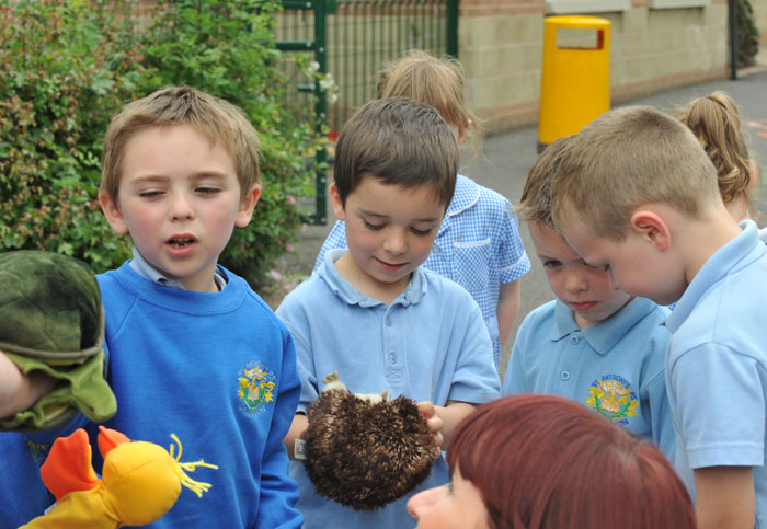 Image showing school children playing with puppets